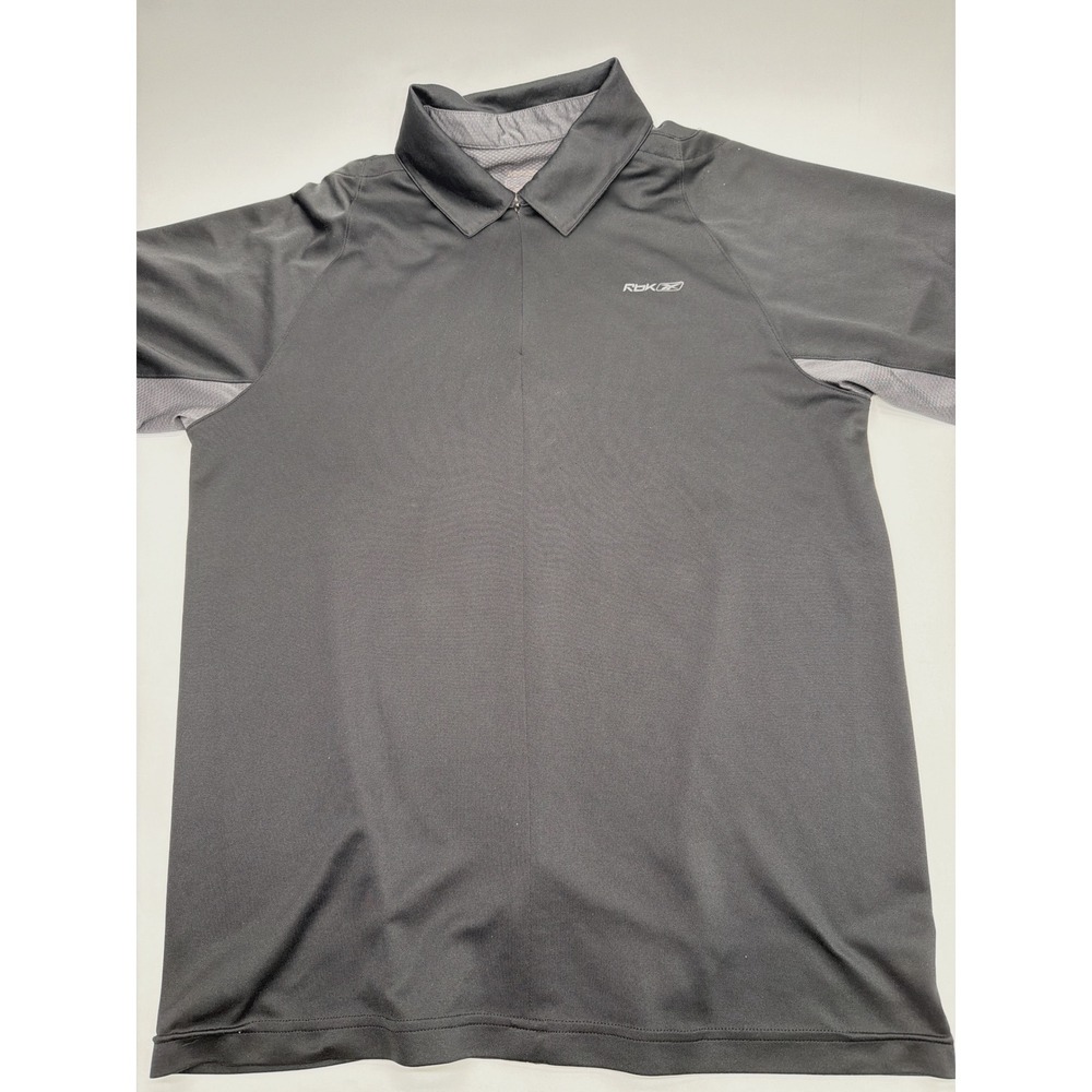 Reebok Rbk Mens Performance Quarter Zip Polo Shirt Black Grey Short Sleeve Large